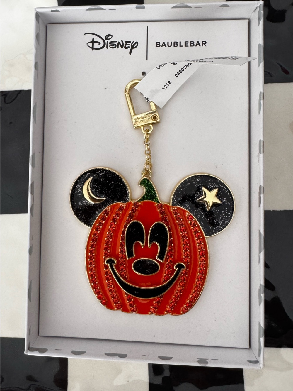 BaubleBar Disney Pumpkin Mickey Keychain in Orange, Black, Gold